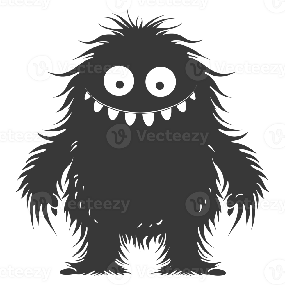 AI generated Silhouette cute monster black color only full body png