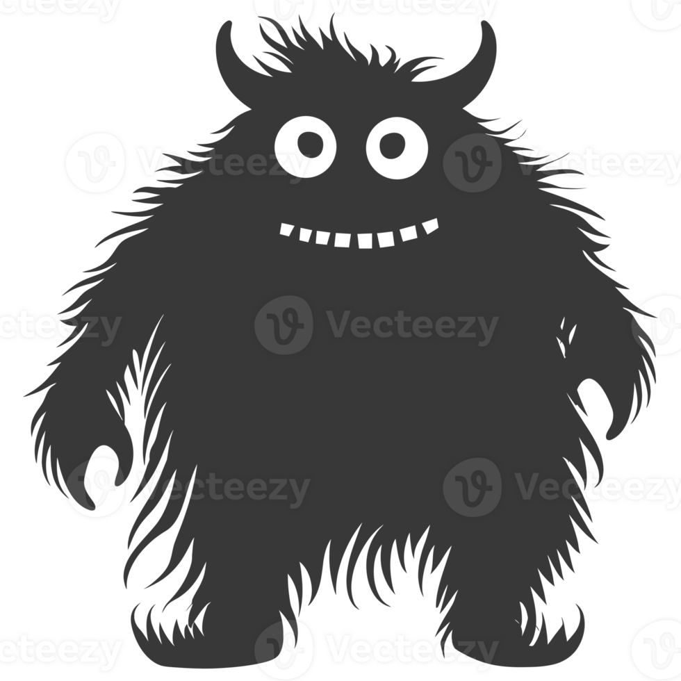 AI generated Silhouette cute monster black color only full body png