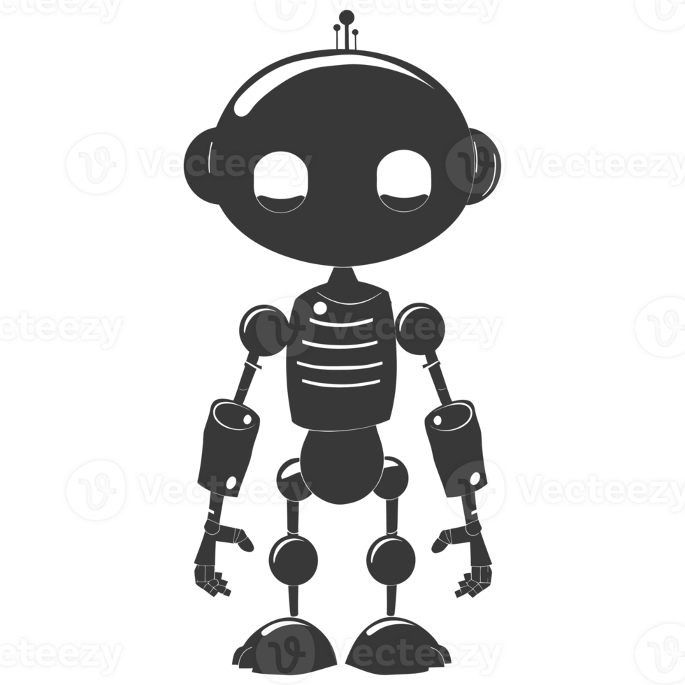 AI generated Silhouette cute robot black color only full body png