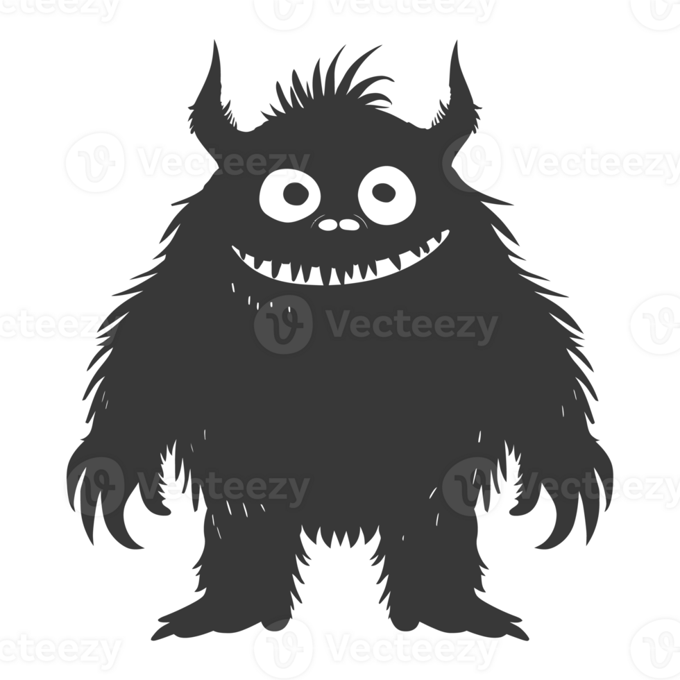 AI generated Silhouette cute monster black color only full body png