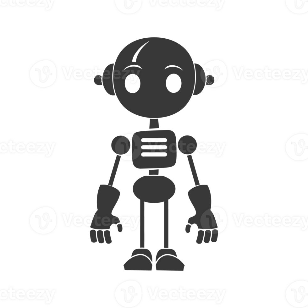 AI generated Silhouette cute robot black color only full body png