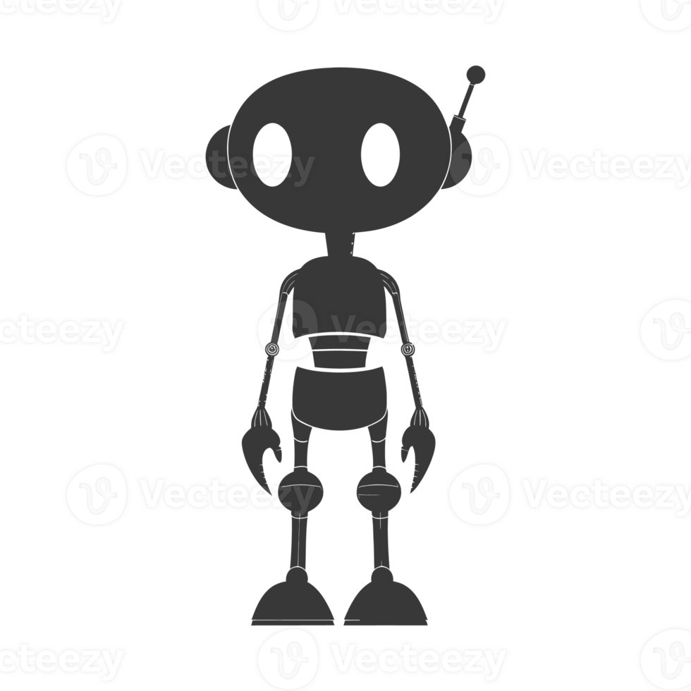 AI generated Silhouette cute robot black color only full body png