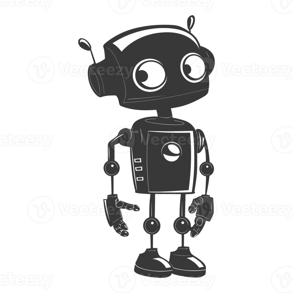 AI generated Silhouette cute robot black color only full body png
