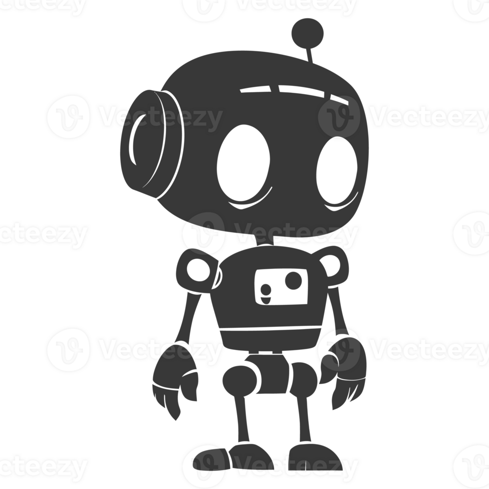 AI generated Silhouette cute robot black color only full body png