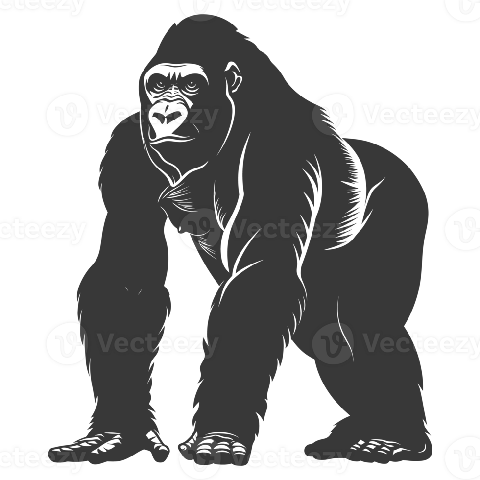 AI generated Silhouette gorilla animal black color only full body png