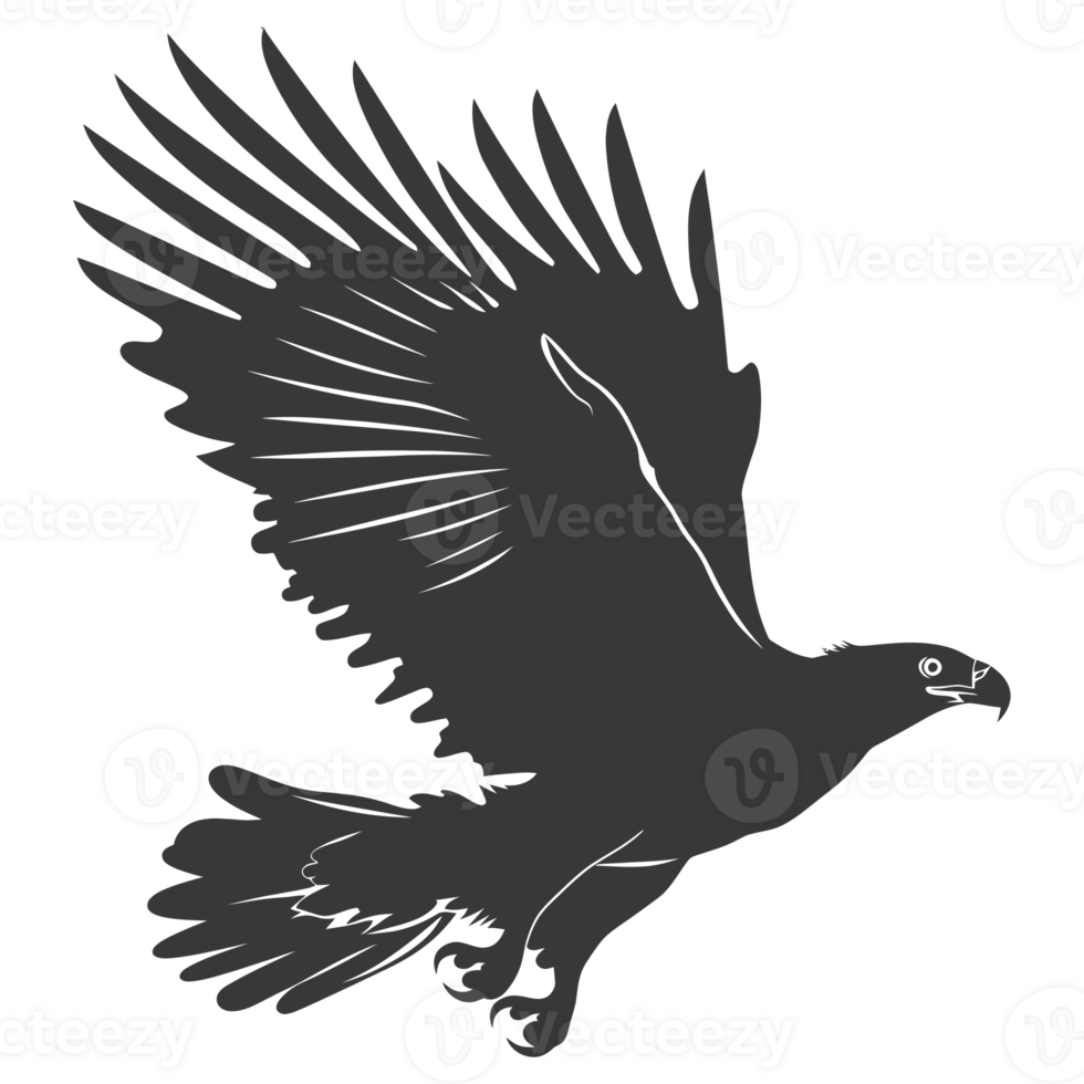 AI generated Silhouette eagle animal fly black color only full body png