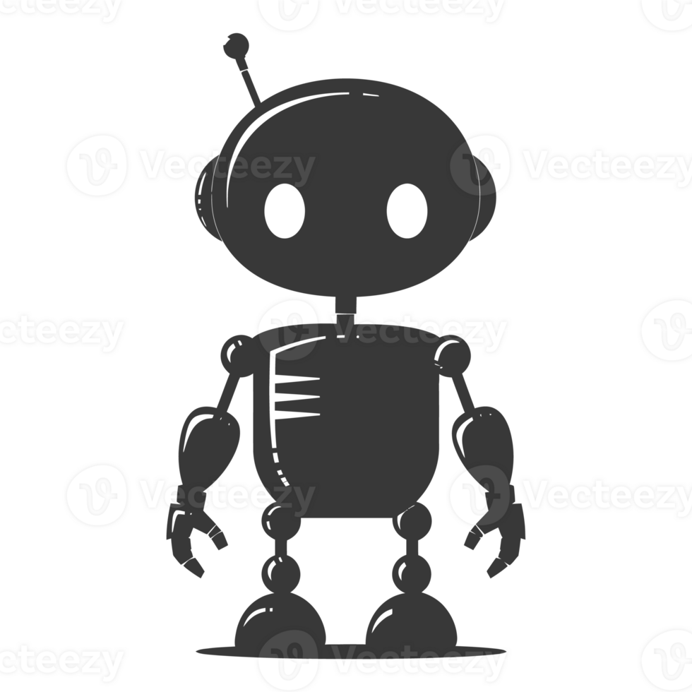 AI generated Silhouette cute robot black color only full body png