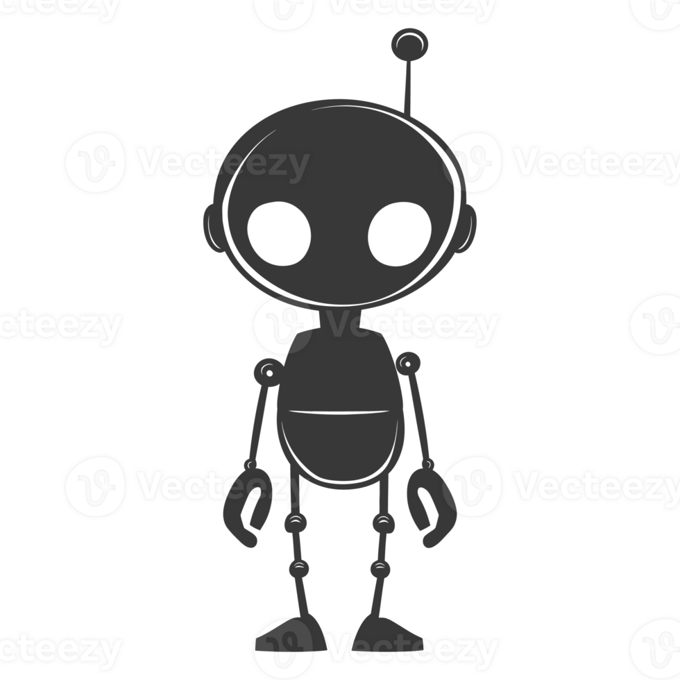 AI generated Silhouette cute robot black color only full body png