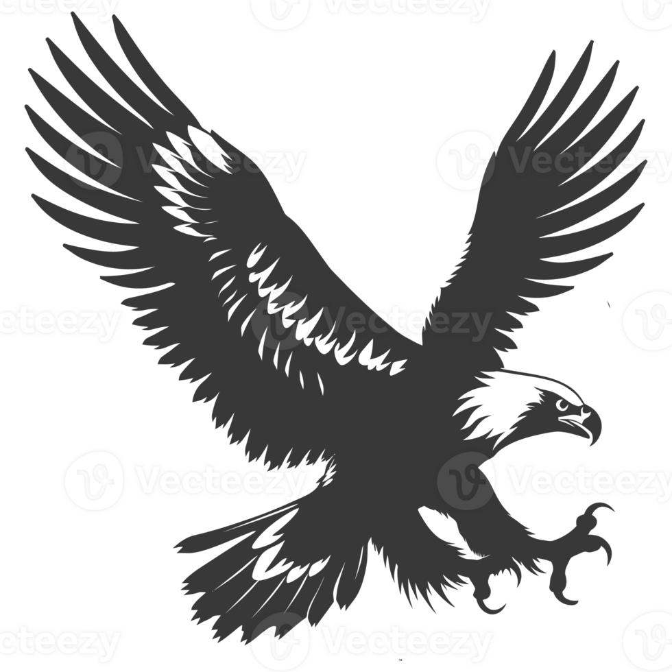AI generated Silhouette eagle animal black color only full body png