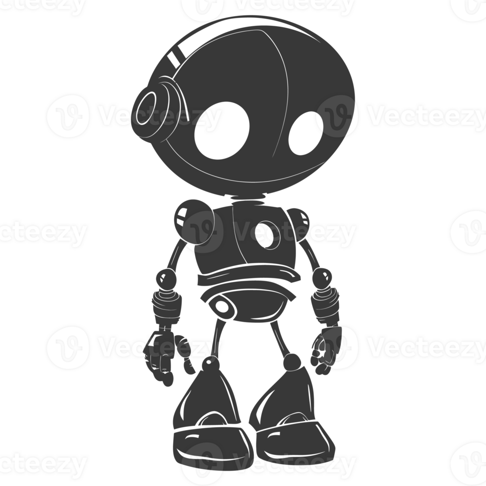 AI generated Silhouette cute robot black color only full body png
