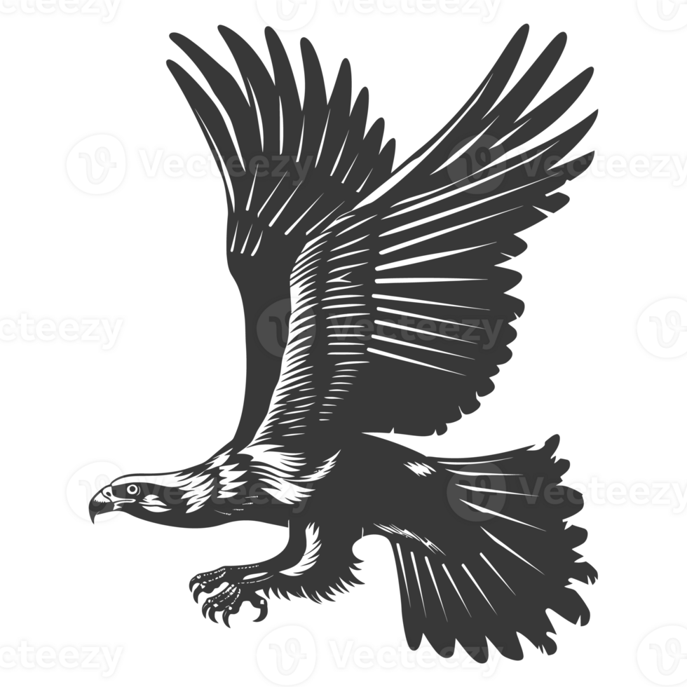 AI generated Silhouette eagle animal fly black color only full body png