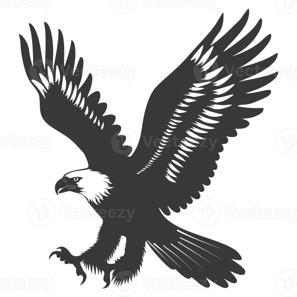 AI generated Silhouette eagle animal black color only full body png
