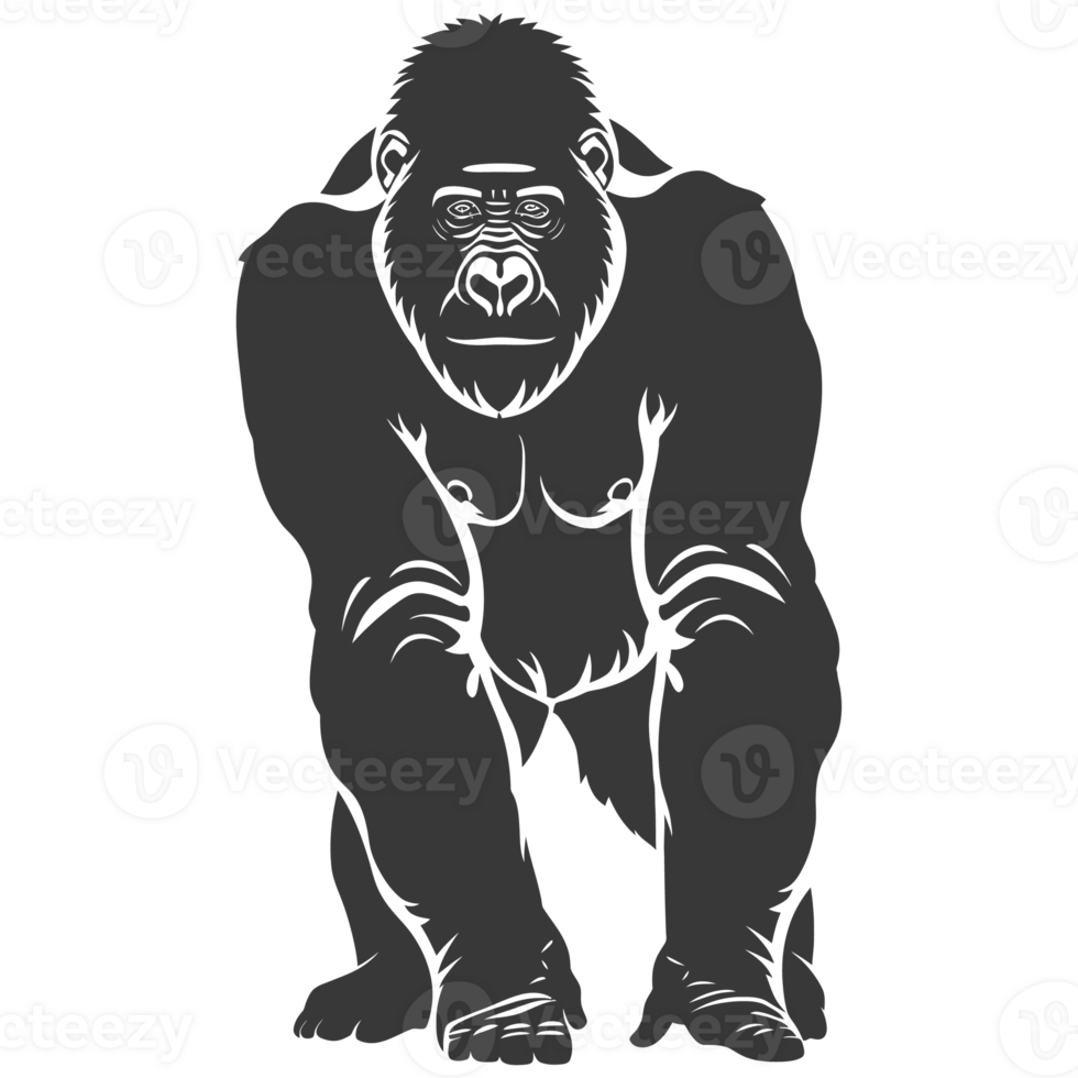 AI generated Silhouette gorilla animal black color only full body png