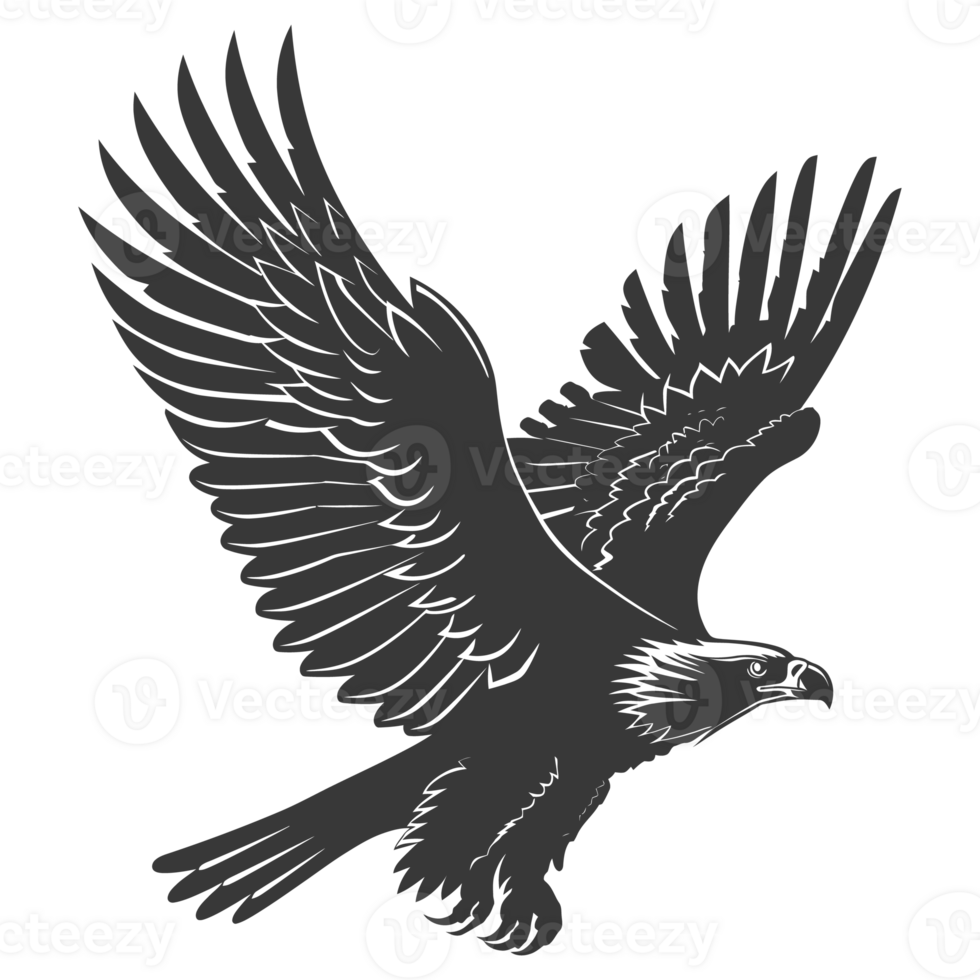 AI generated Silhouette eagle animal fly black color only full body png