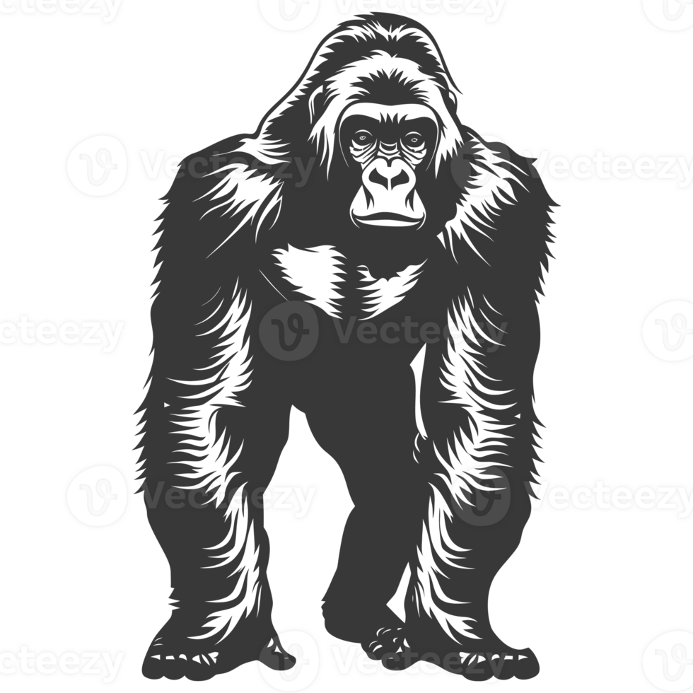 AI generated Silhouette gorilla animal black color only full body png