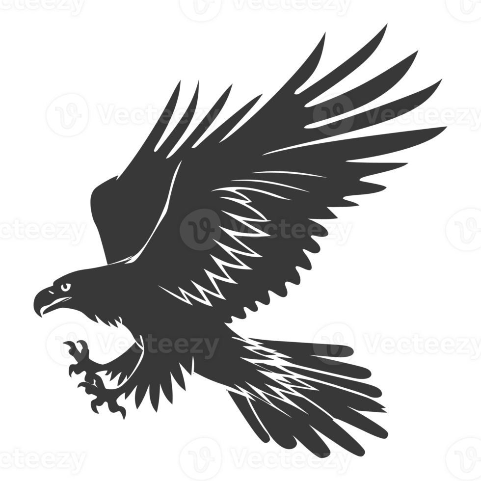 AI generated Silhouette eagle animal fly black color only full body png