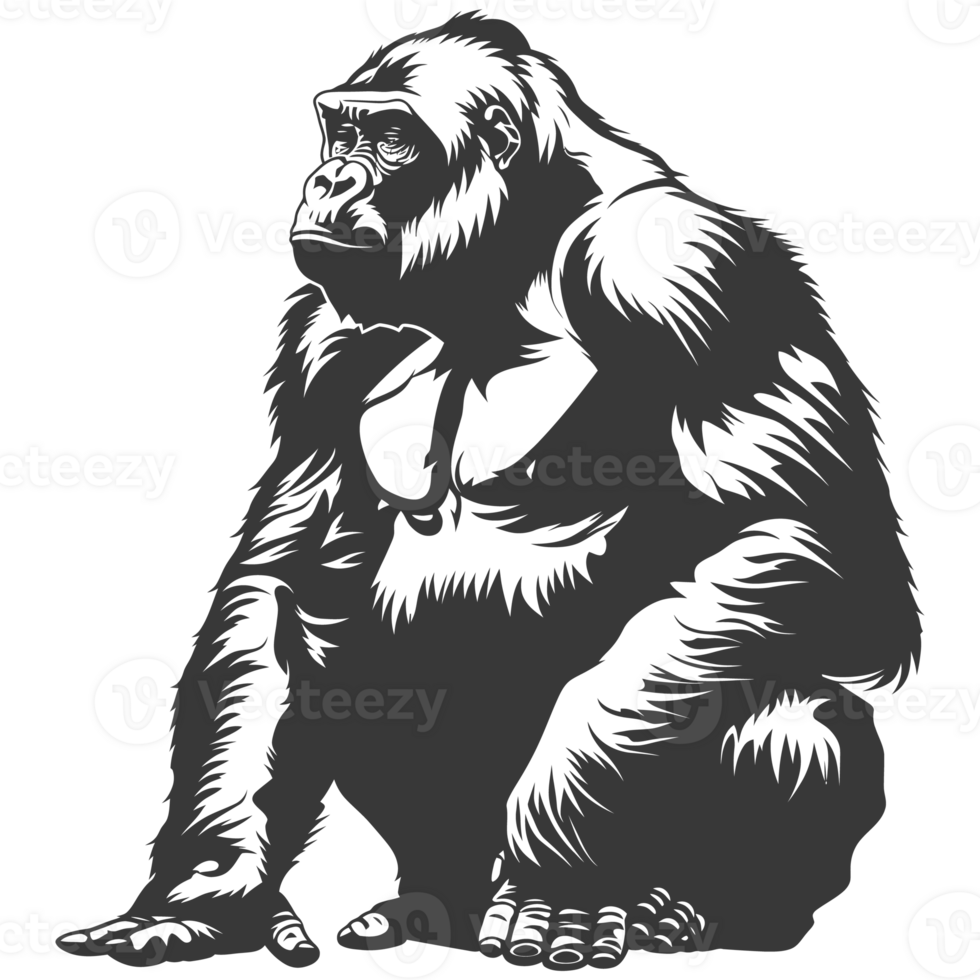 AI generated Silhouette gorilla animal black color only full body png