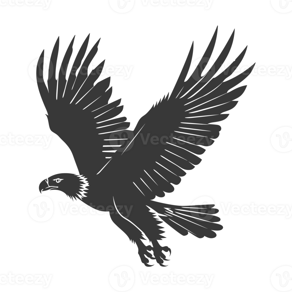 AI generated Silhouette eagle animal fly black color only full body png