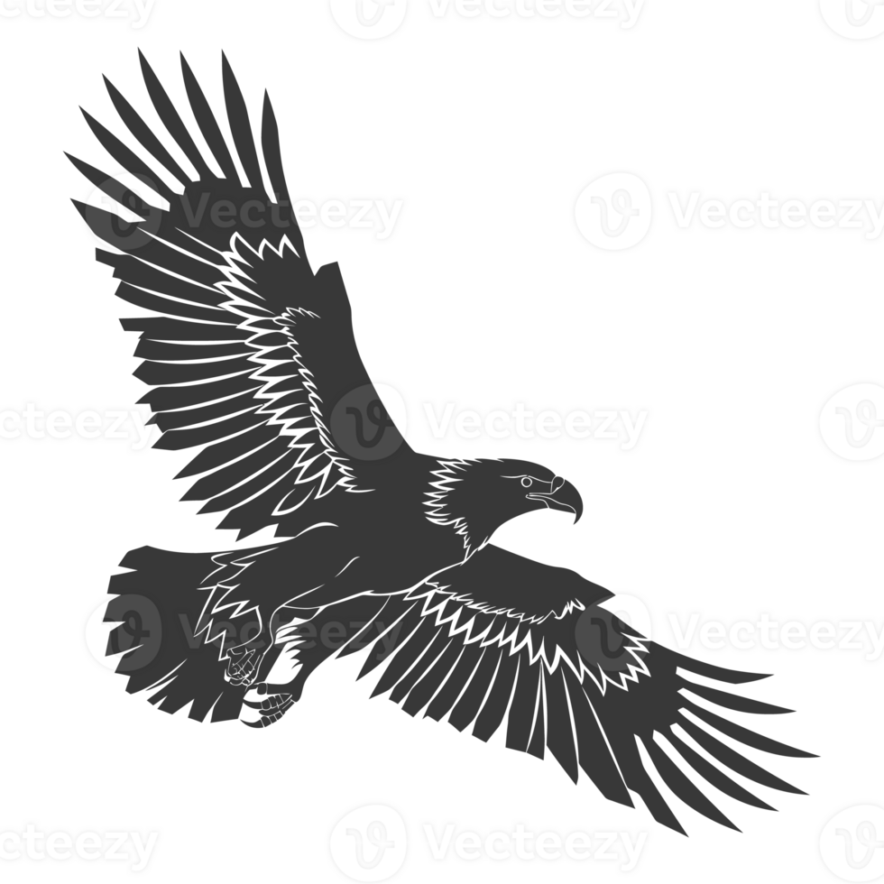 AI generated Silhouette eagle animal fly black color only full body png