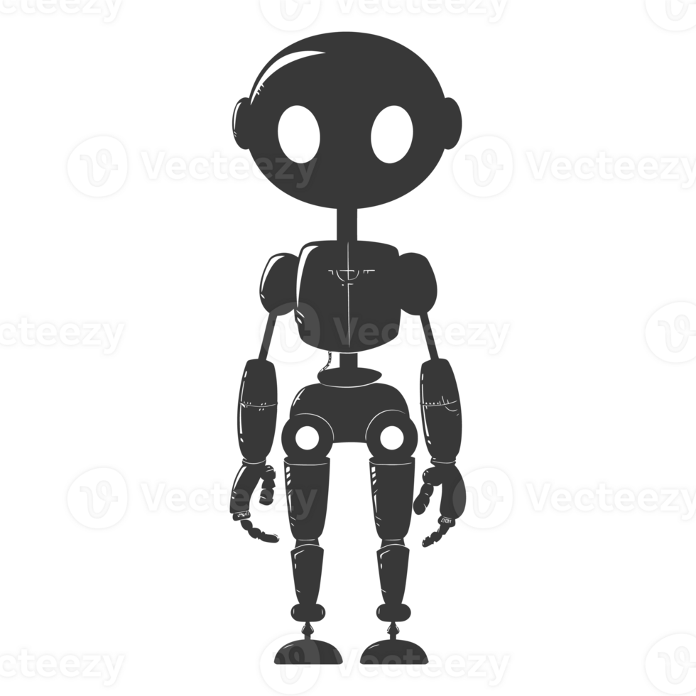 AI generated Silhouette cute robot black color only full body png
