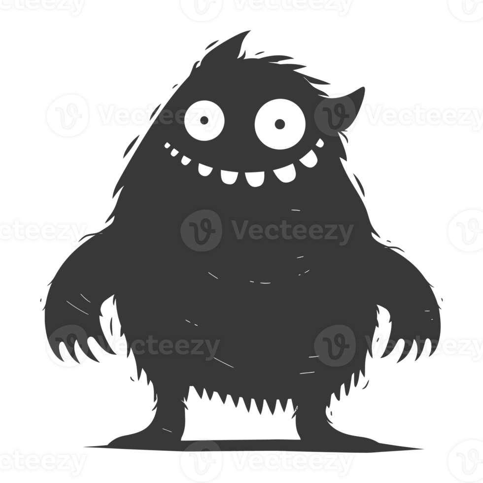 AI generated Silhouette cute monster black color only full body png