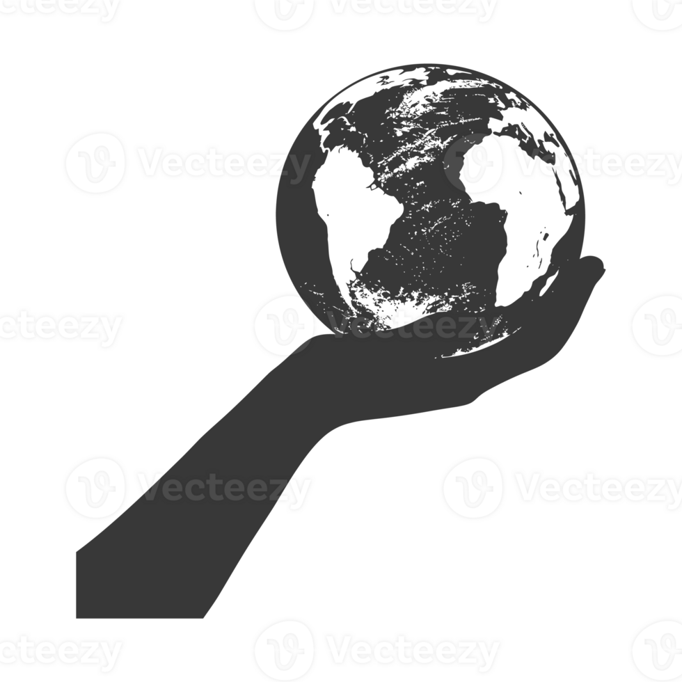 AI generated Silhouette hand holding earth black color only earth day celebration png