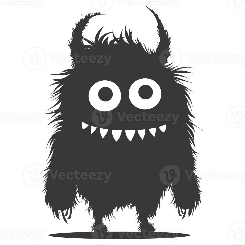 AI generated Silhouette cute monster black color only full body png