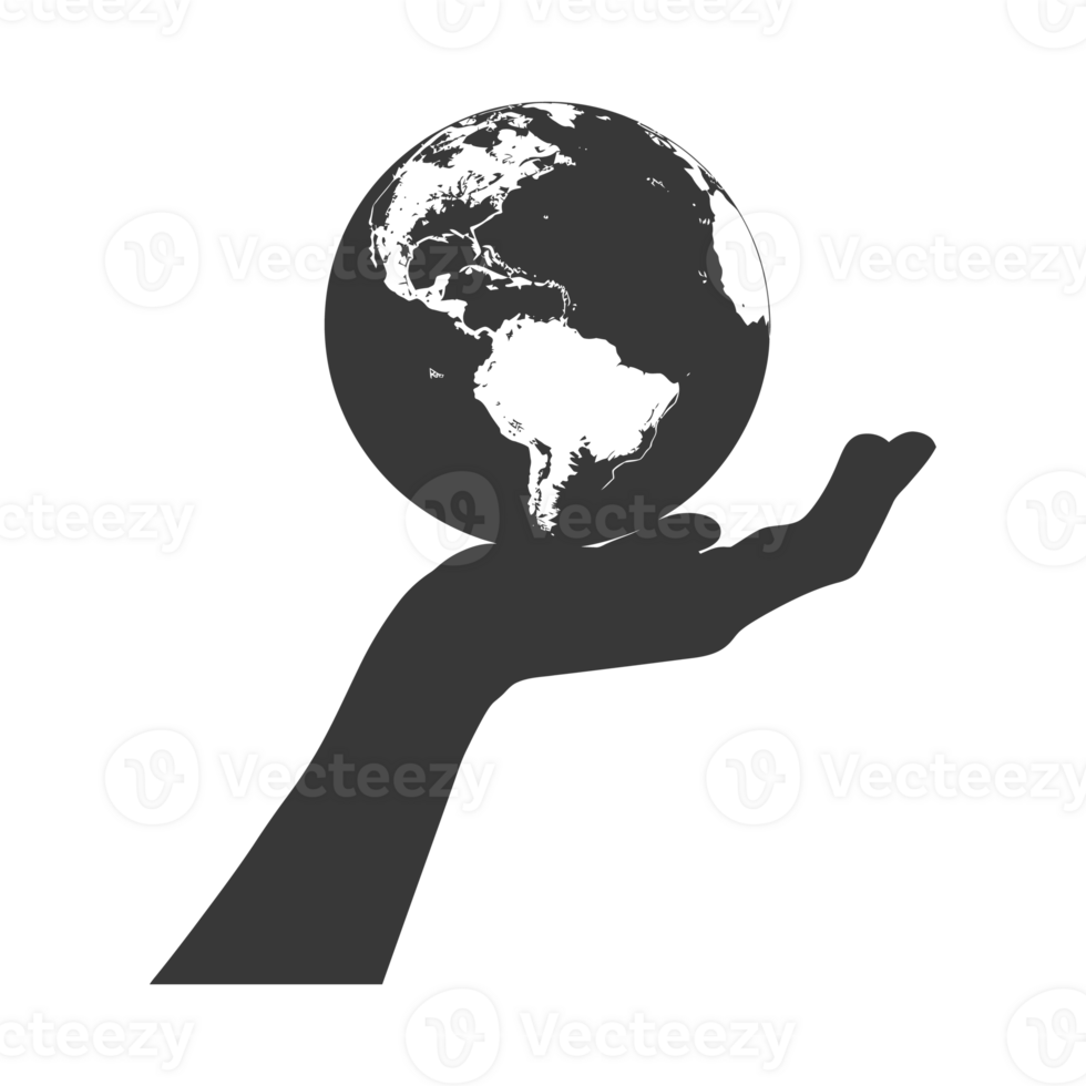 AI generated Silhouette hand holding earth black color only earth day celebration png