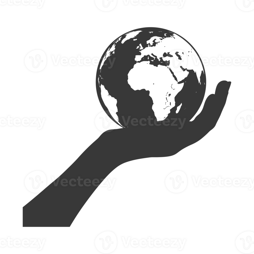 AI generated Silhouette hand holding earth black color only earth day celebration png