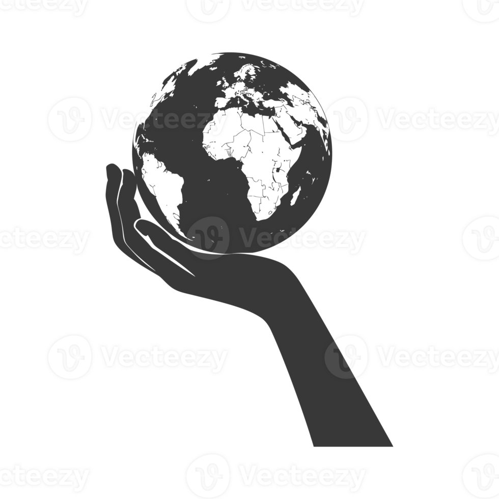 AI generated Silhouette hand holding earth black color only earth day celebration png
