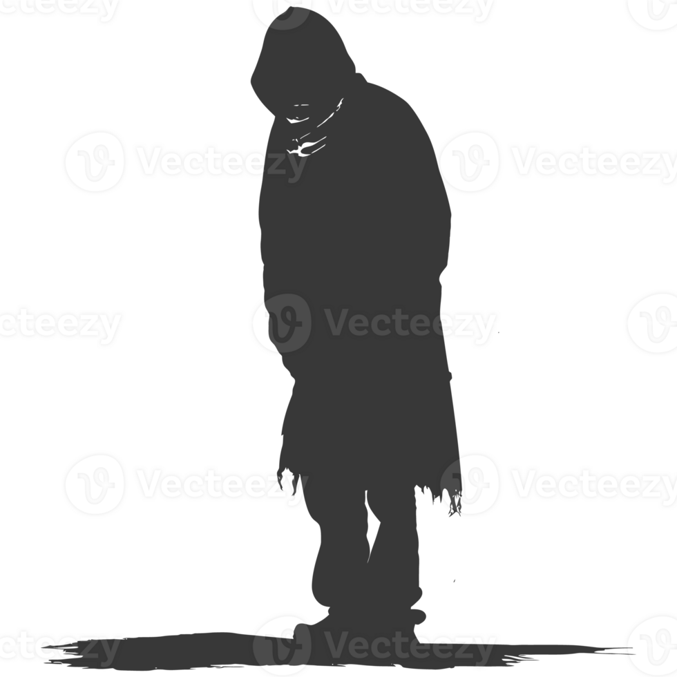 AI generated Silhouette homeless black color only full body png