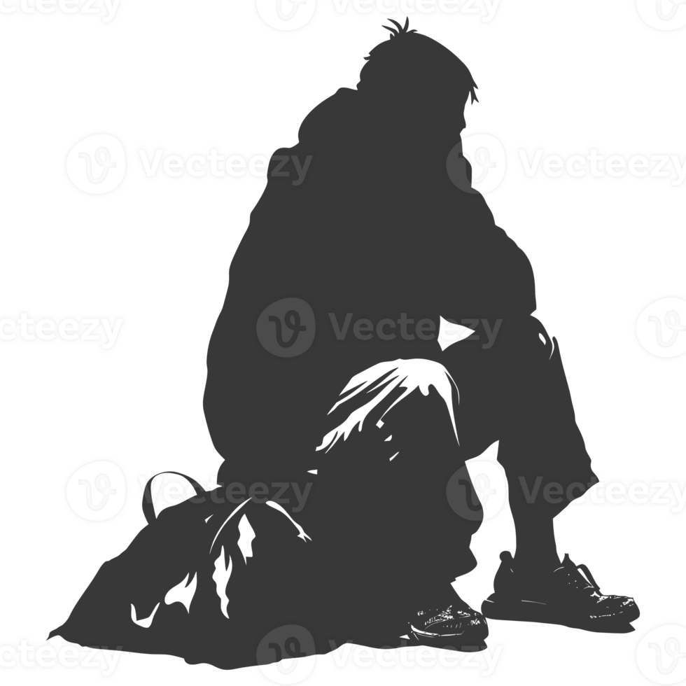 AI generated Silhouette homeless black color only full body png