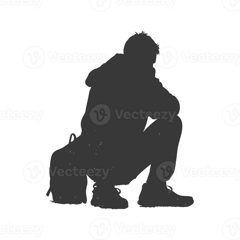 AI generated Silhouette homeless black color only full body png
