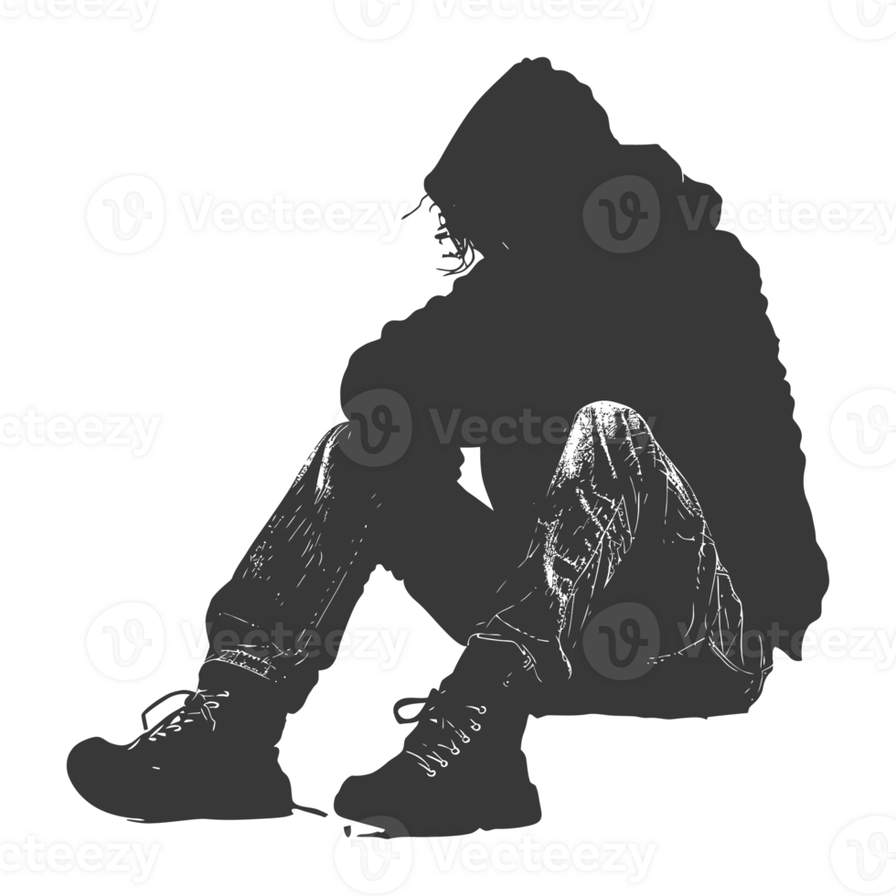 AI generated Silhouette homeless black color only full body png