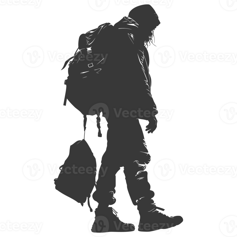 AI generated Silhouette homeless black color only full body png