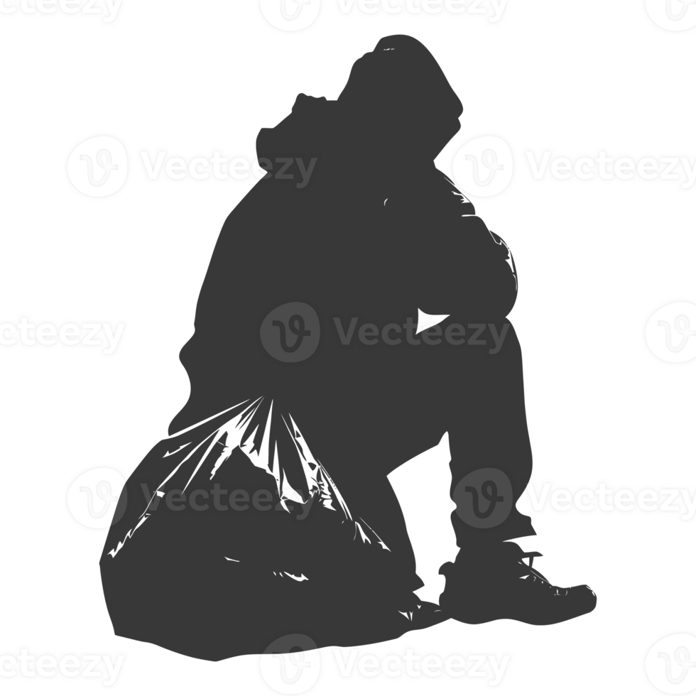 AI generated Silhouette homeless black color only full body png