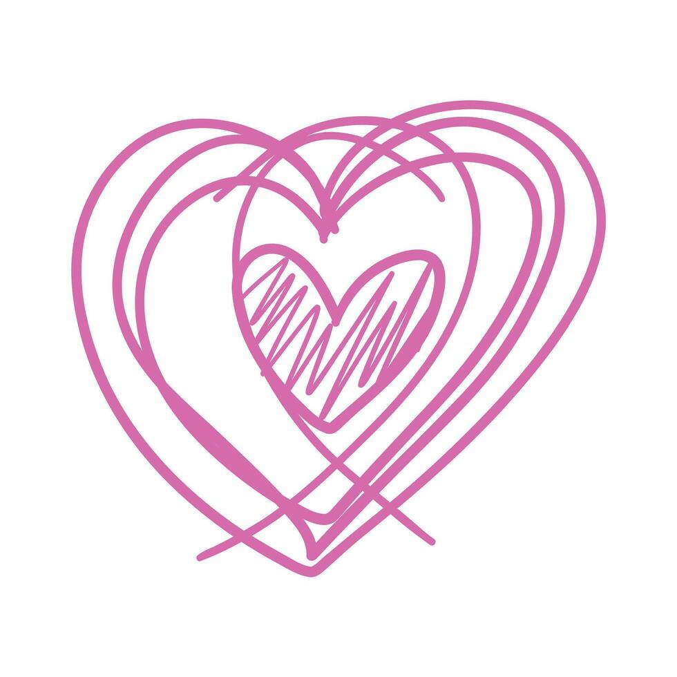 Doodle pink love symbol. heart from the lines vector