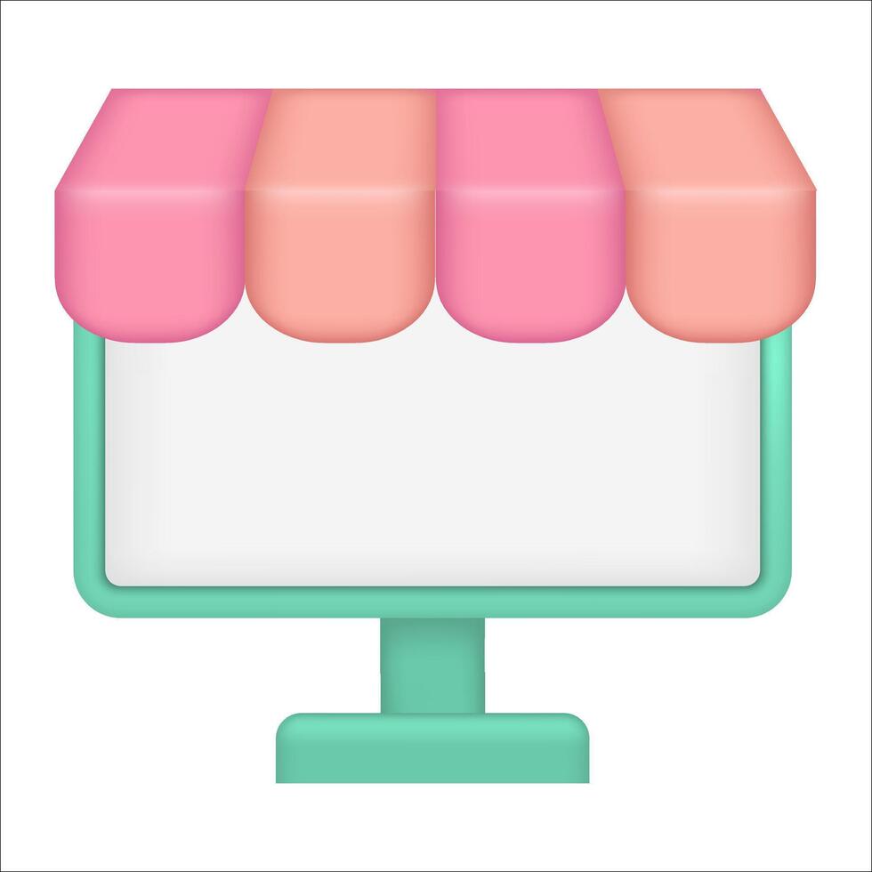Monitor with strip awning, Online store. concept with icons of buying product via online shop and e-commerce vector