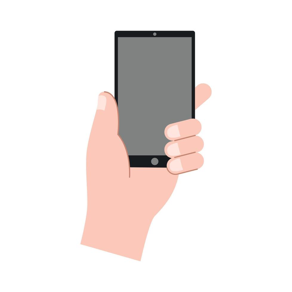 Hand holding smartphone horizontally and vertically, with blank screen displayed vector