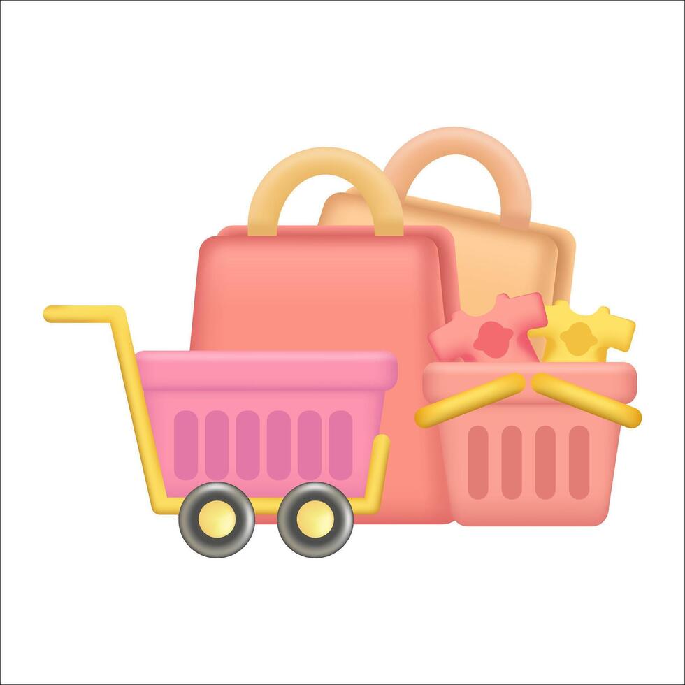 Shopping bag and trolley. Internet Store, Online Shopping Concept. vector