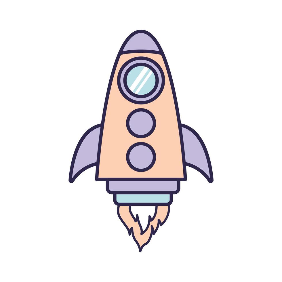 Rocket ship in flat design. space cartoon style vector