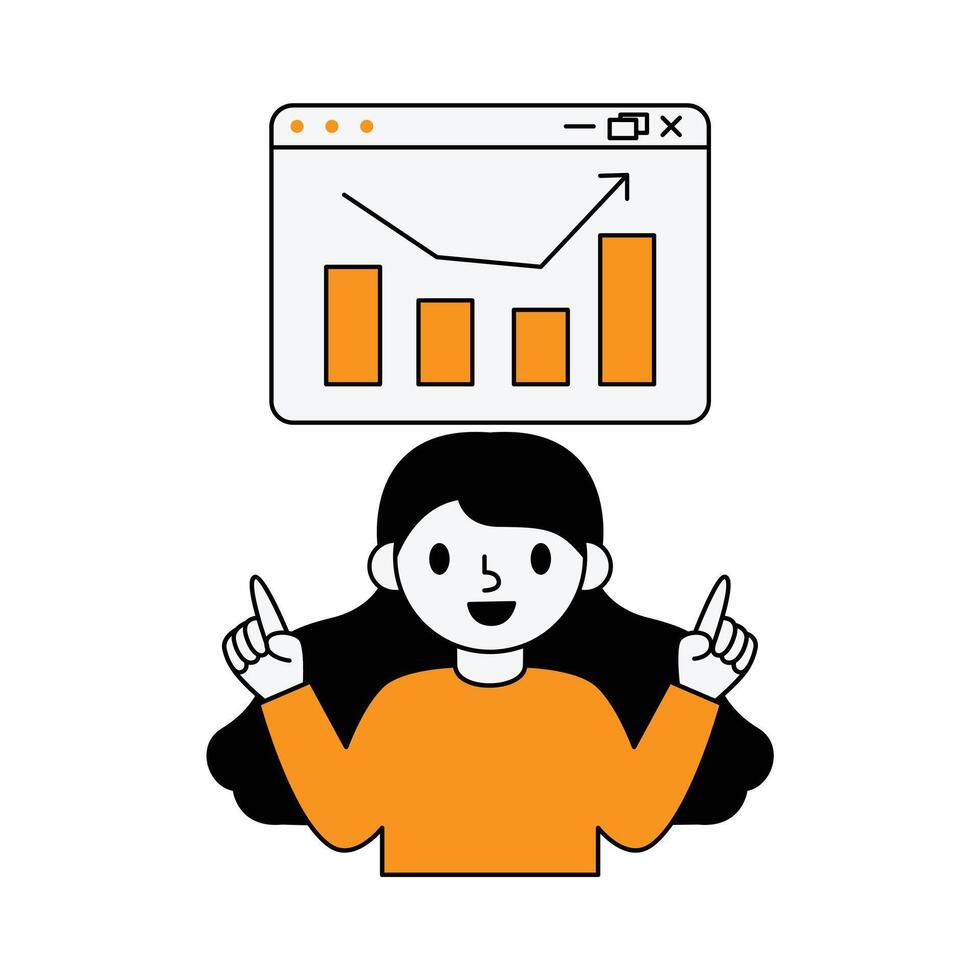 Girl is showing a statistical diagram. Digital business illustration vector