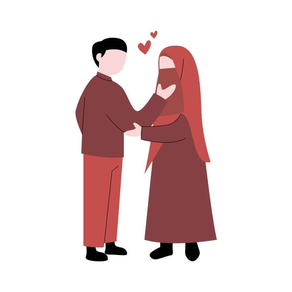 Cute Romantic Muslim Couple Cartoon vector