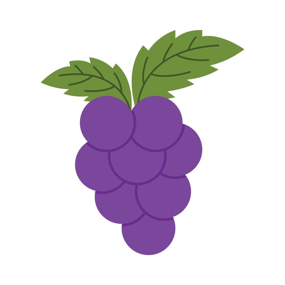 racimo de uvas de vino con icono de vector púrpura plano de hoja para aplicaciones de alimentos y sitios web