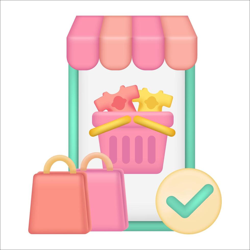 Mobile application online shopping. with shopping bag and shopping basket element vector