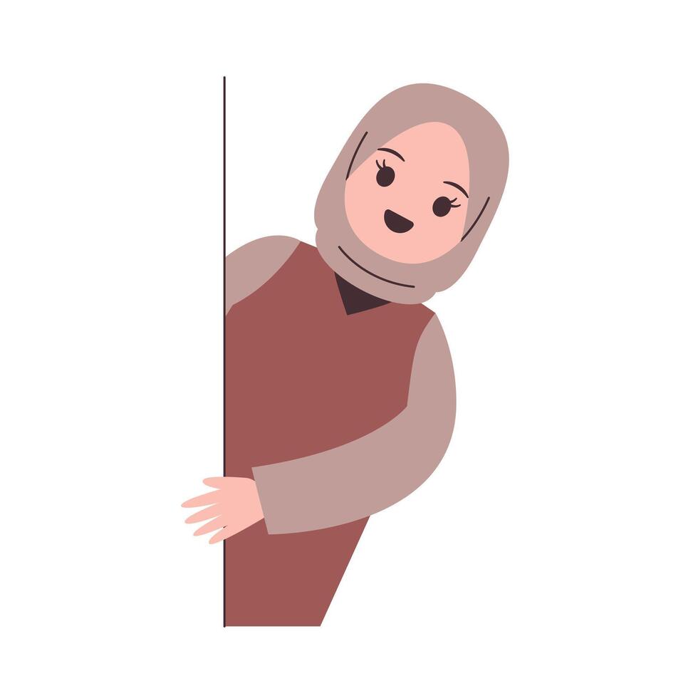 Girl with hijab is peeking out while smiling vector