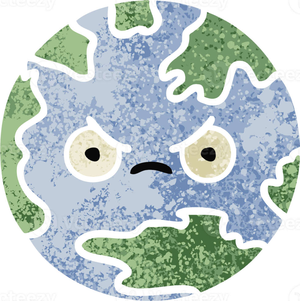 retro illustration style cartoon planet earth png