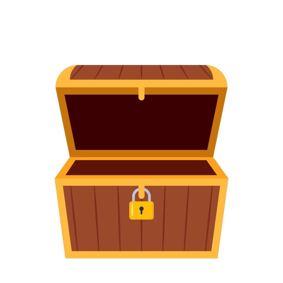 Treasure chest, open and empty. Symbol of pirates, adventure, treasure. Vector illustration.