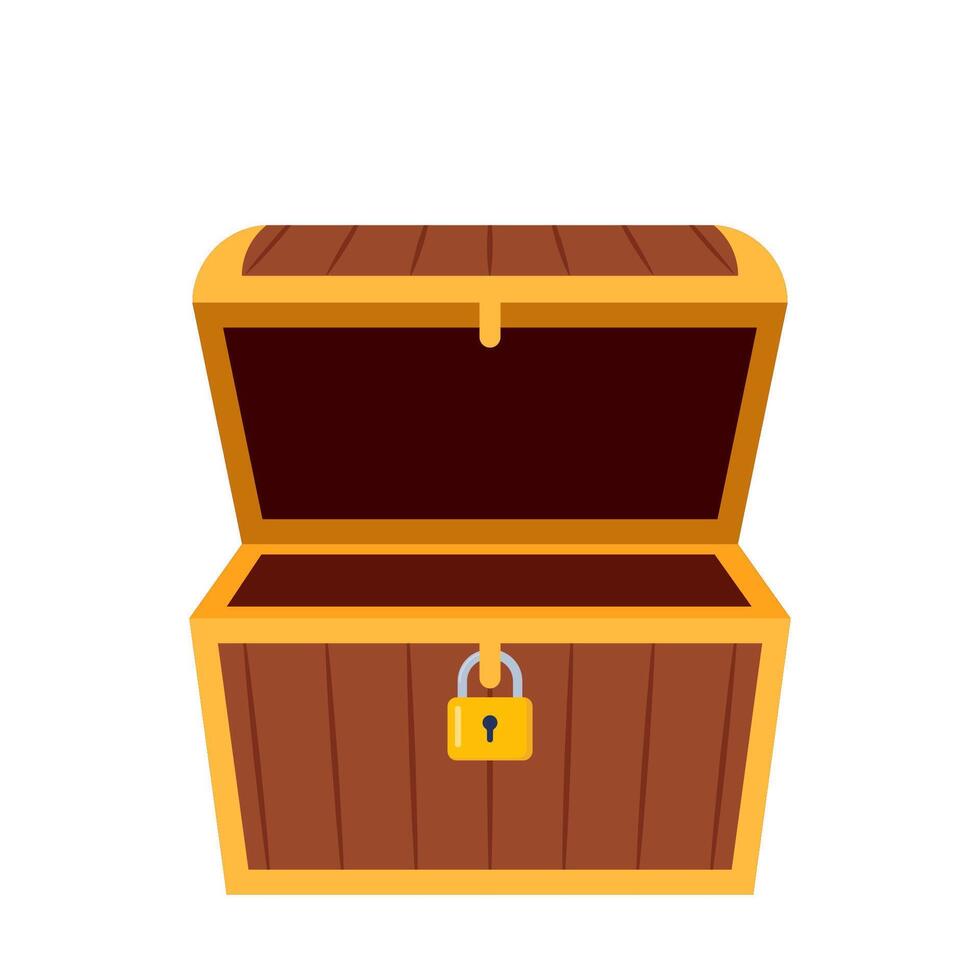 Treasure chest, open and empty. Symbol of pirates, adventure, treasure. Vector illustration.