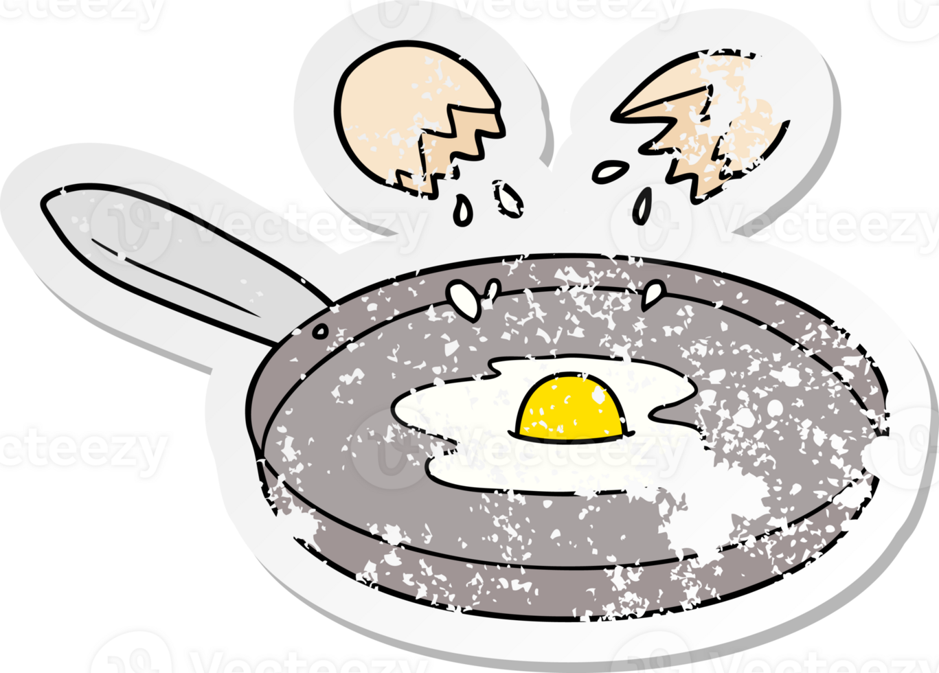 distressed sticker of a cartoon pan frying egg png